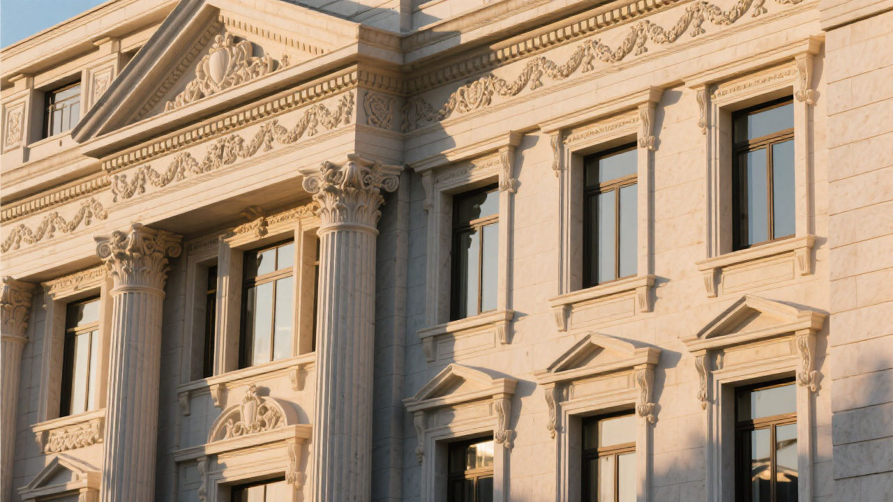 Grand classical facade with intricate GRC lines.