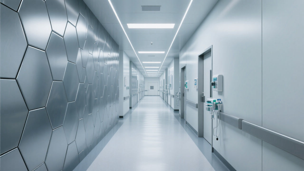 Hospital corridor with steel honeycomb walls