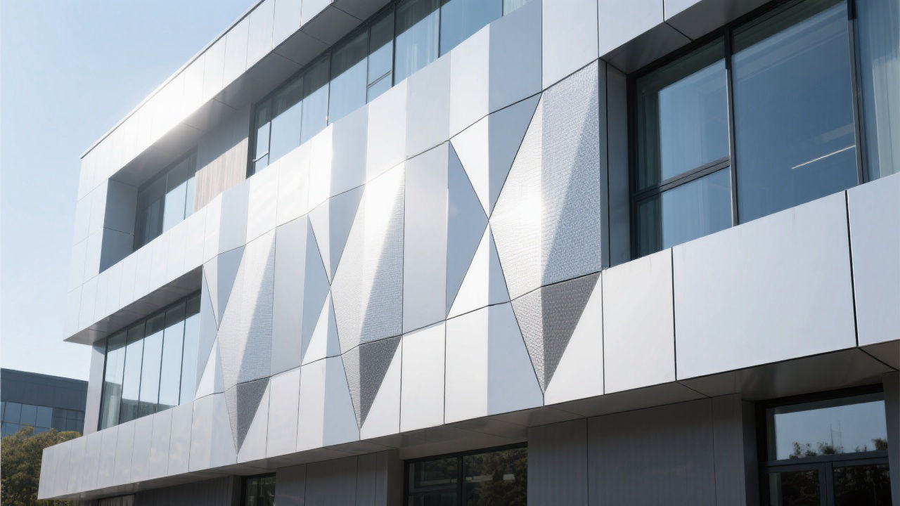 Modern building facade with aluminum 3D panels