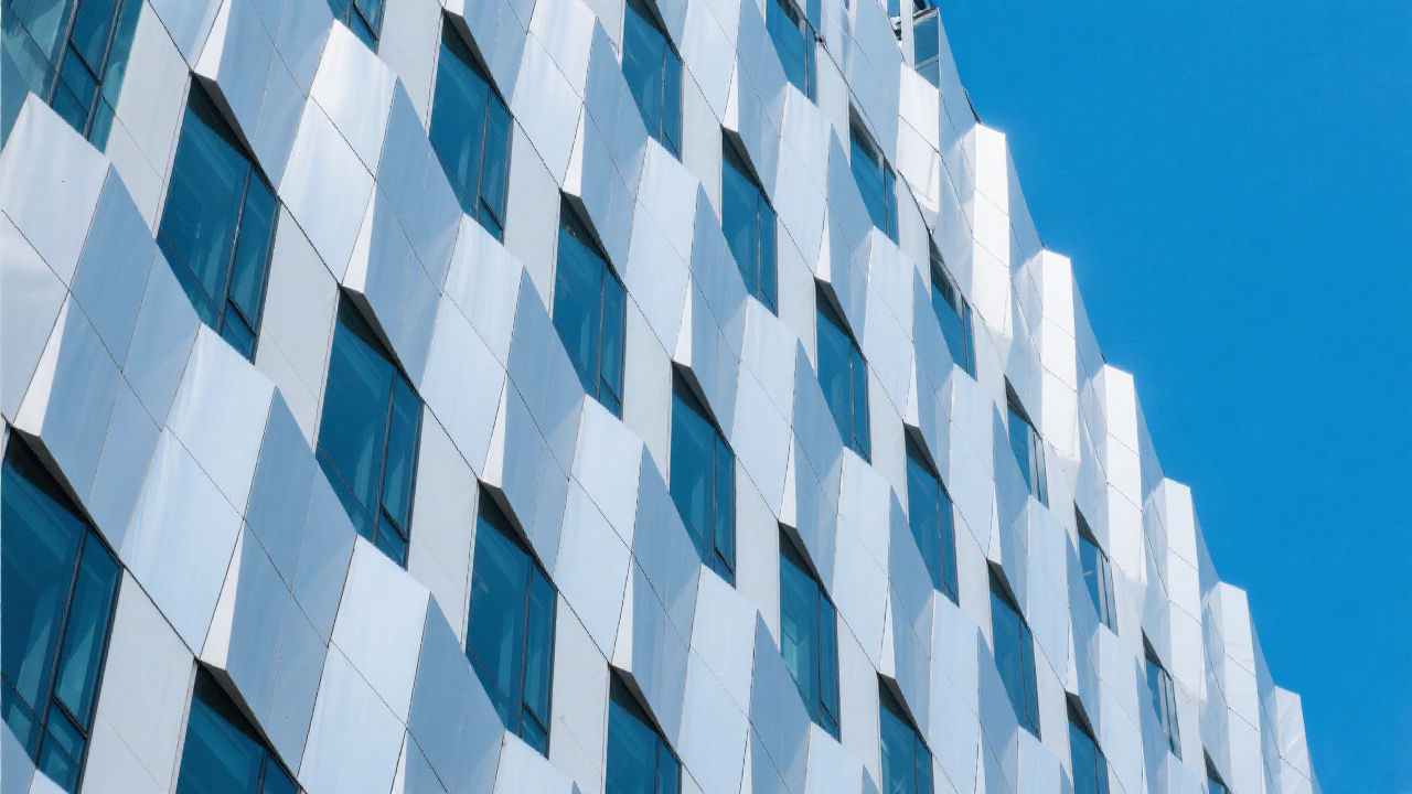 Modern building facade with fireproof aluminum panels