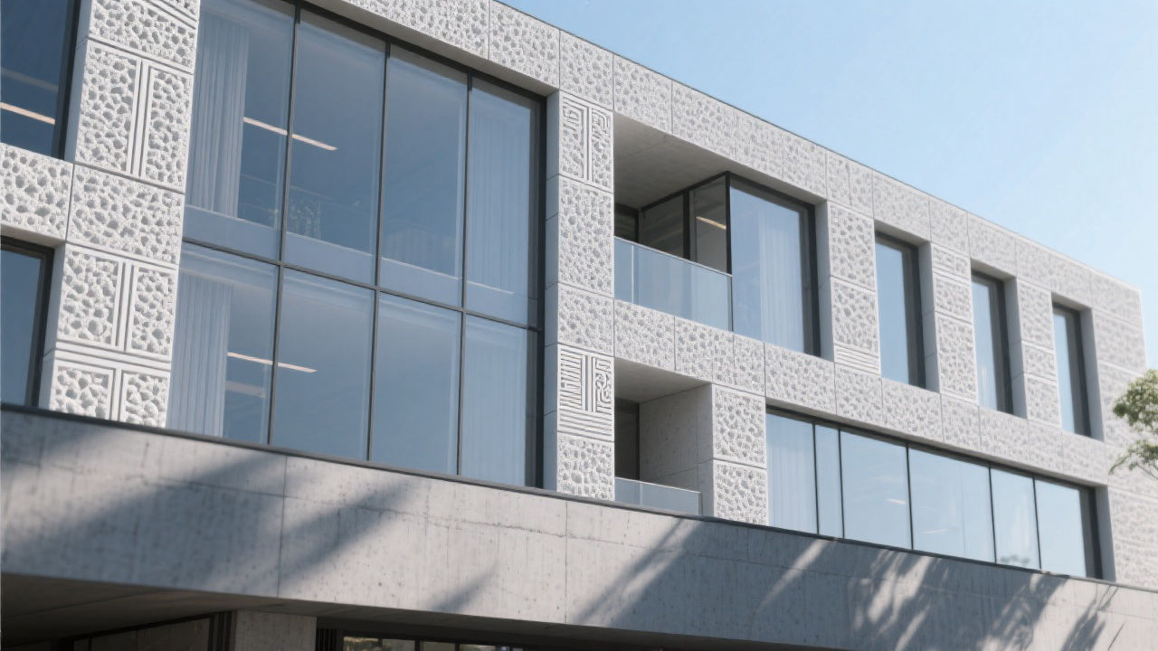 Modern facade with ceramic lines.