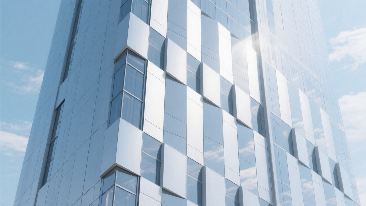 Modern high-rise facade with hidden frame aluminum honeycomb panels.
