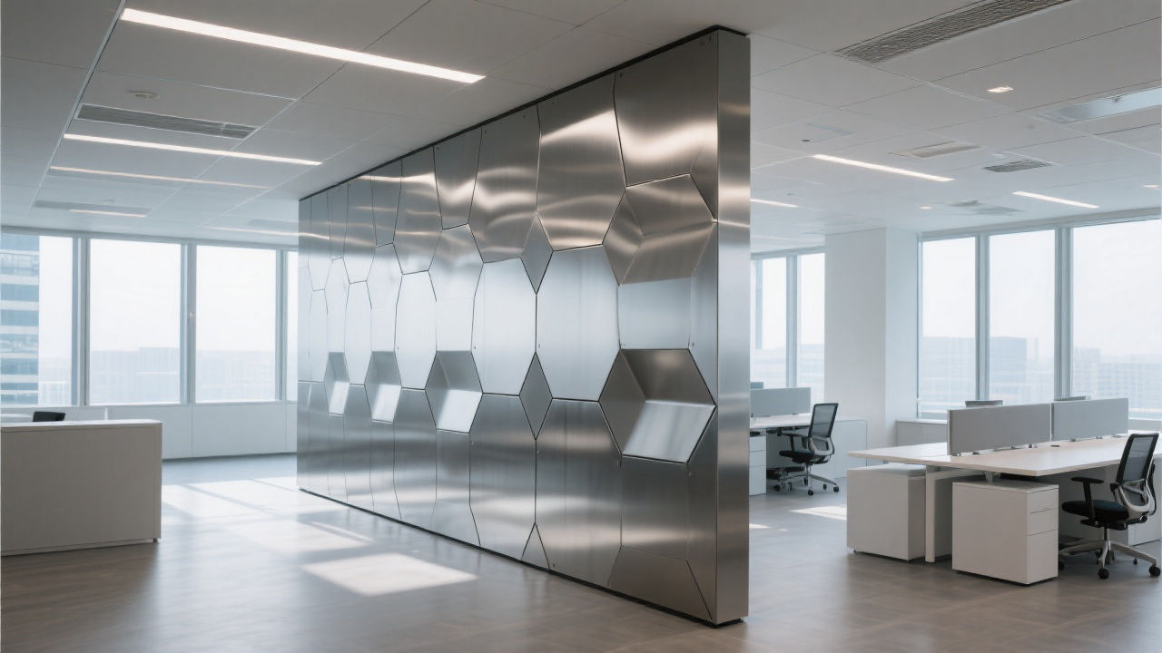 Modern office with steel honeycomb panels