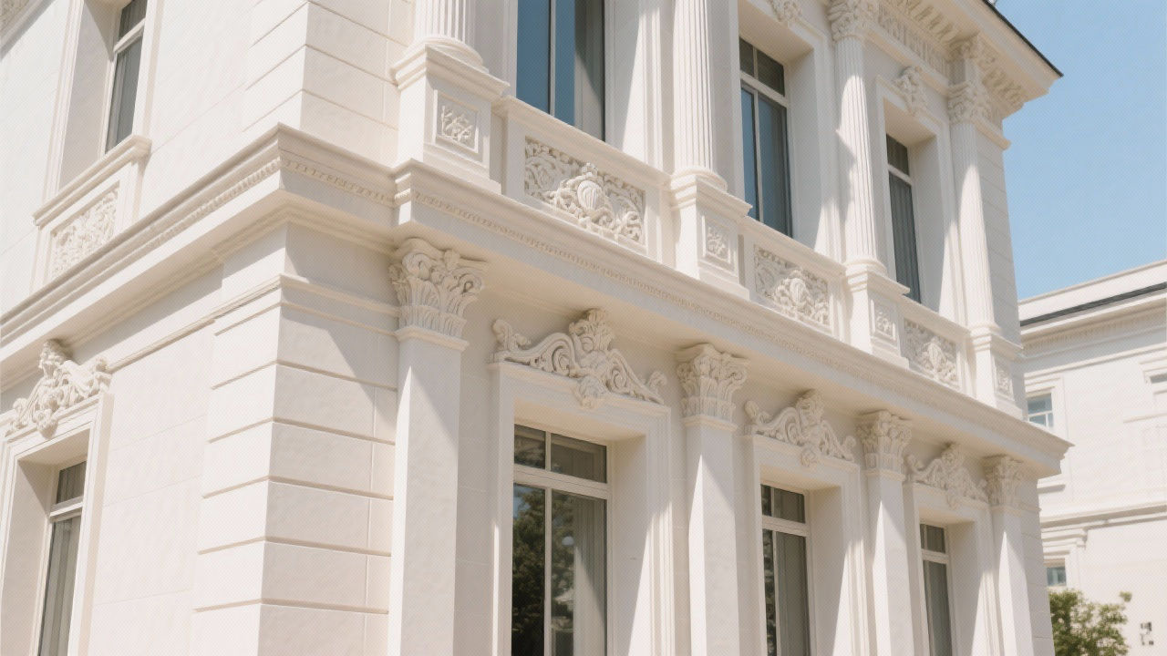 Ornate GRC European facade with pilasters