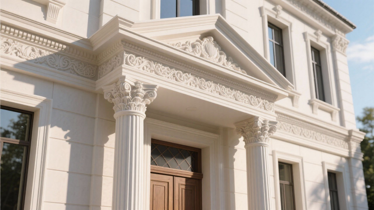 European building facade with EPS decor