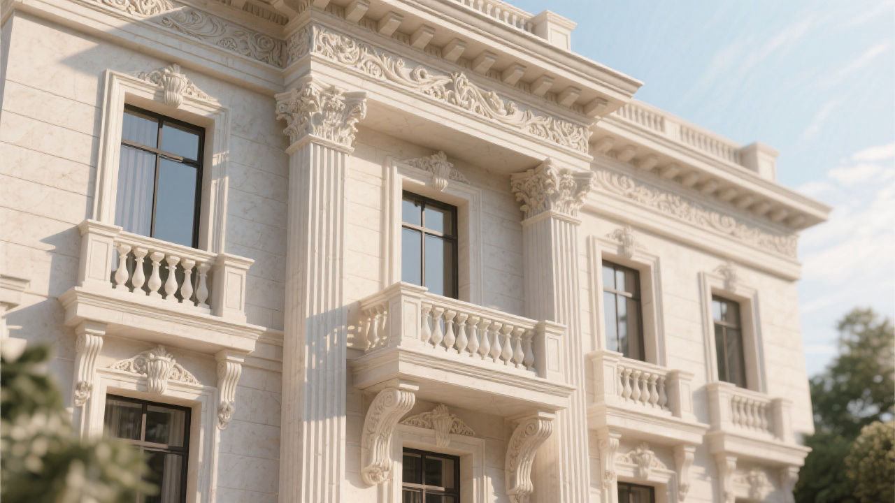 European facade with GRC decorative lines.