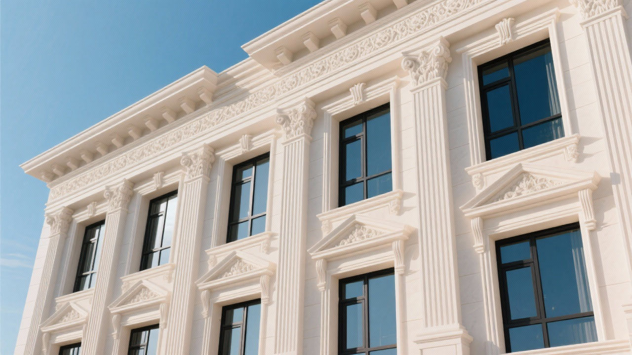 GRC European facade with decorative lines