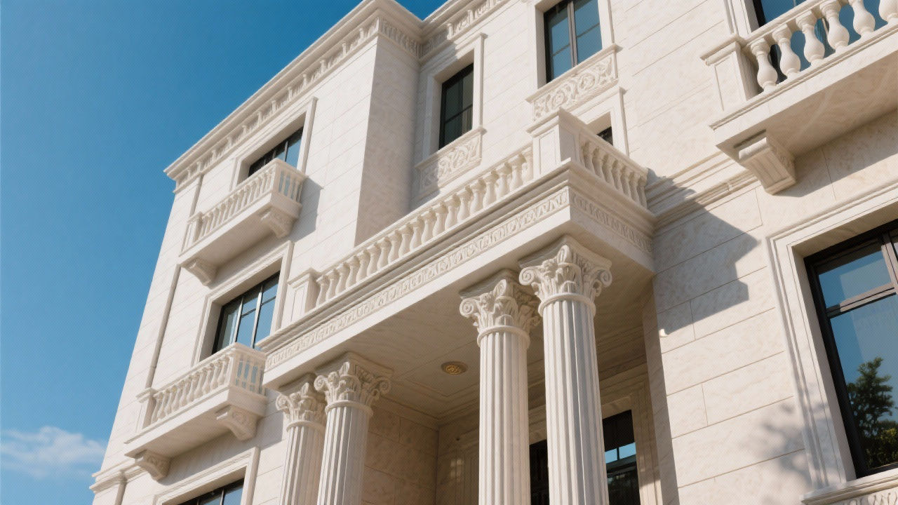 Grand GRC building facade with columns.