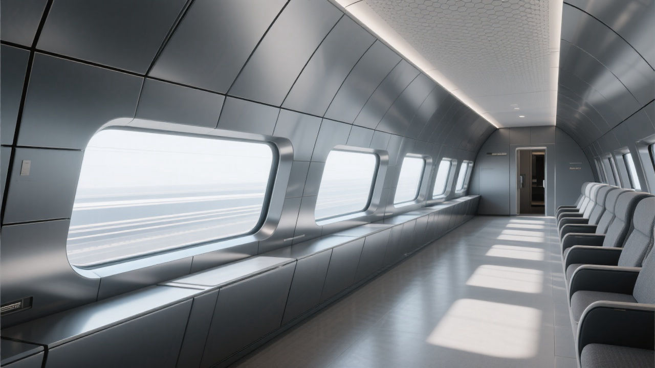 High-speed train interior with honeycomb panels