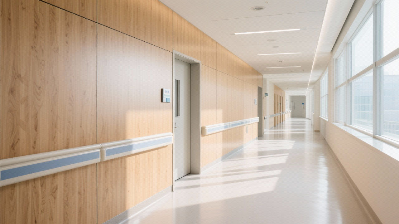 Hospital corridor with collision-proof panels