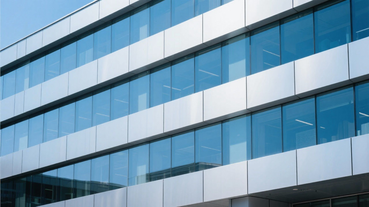 Modern anodized aluminum facade.