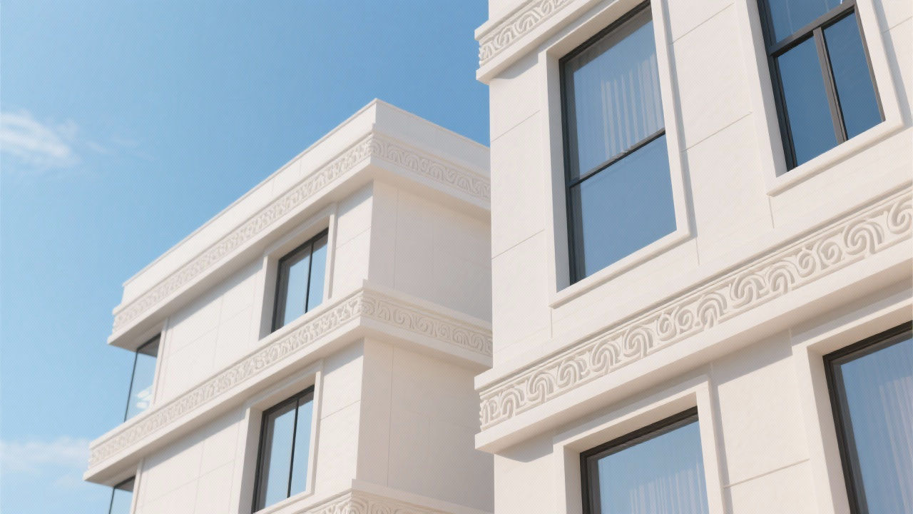 Modern building exterior with EPS decorative lines