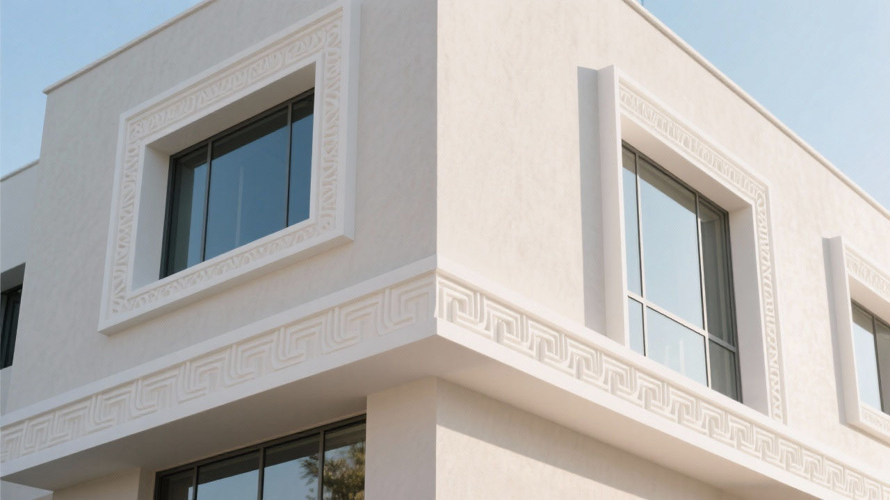 Modern building facade with A-grade fireproof EPS decorative lines.