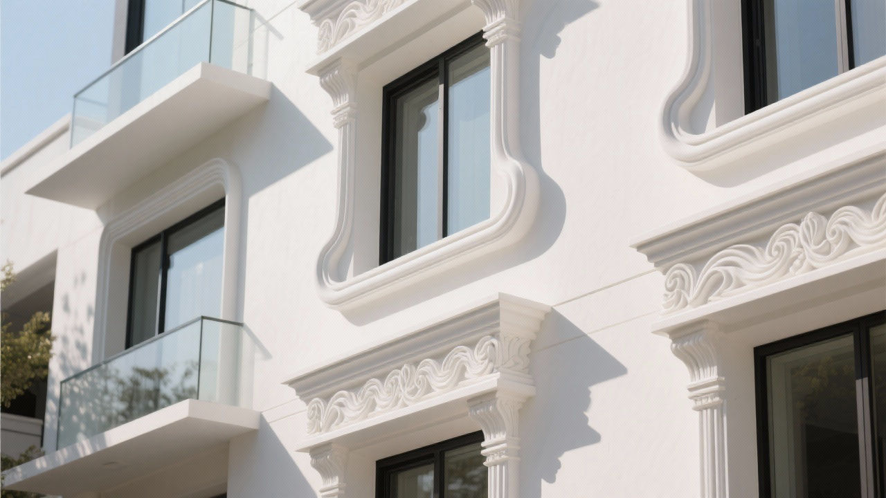 Modern building facade with EPS moldings
