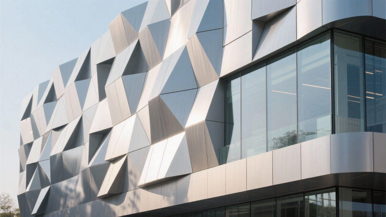 Modern building facade with aluminum 3D composite panels
