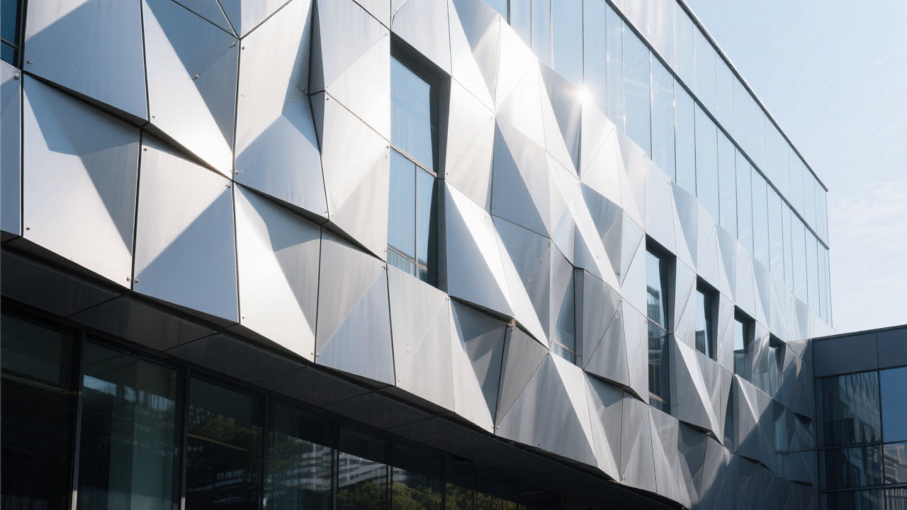 Modern building facade with aluminum 3D panels