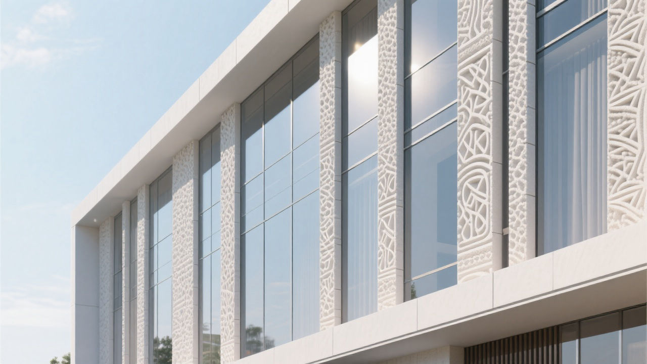 Modern building facade with foam ceramic lines