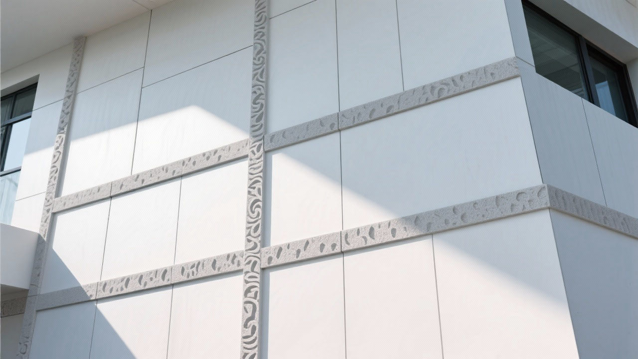 Modern building facade with foamed ceramic lines