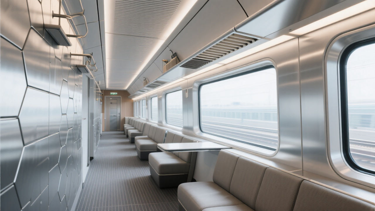 High-speed train interior with honeycomb aluminum panels