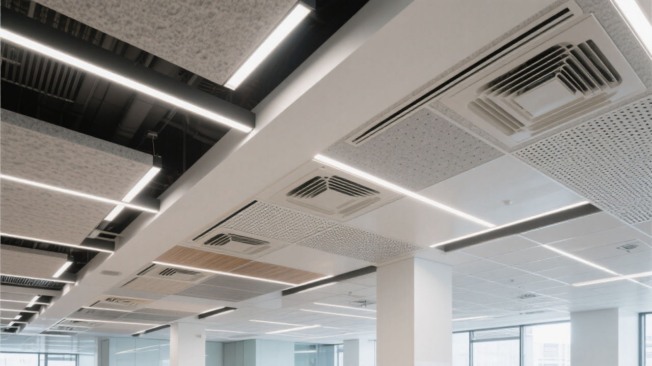Modern commercial office ceiling with fire-rated panels