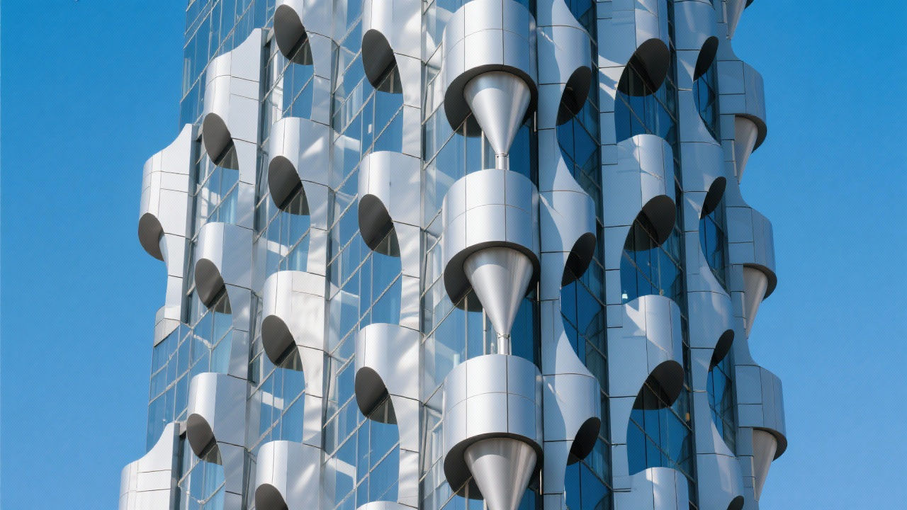 Modern facade with aluminum 3D panels