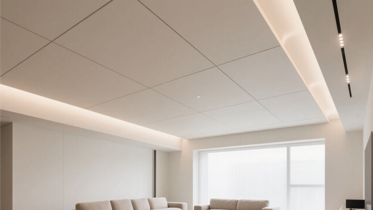 Modern living room ceiling, minimalist design.