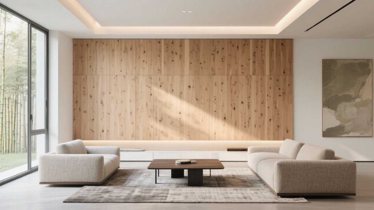 Modern living room with bamboo fiber wall