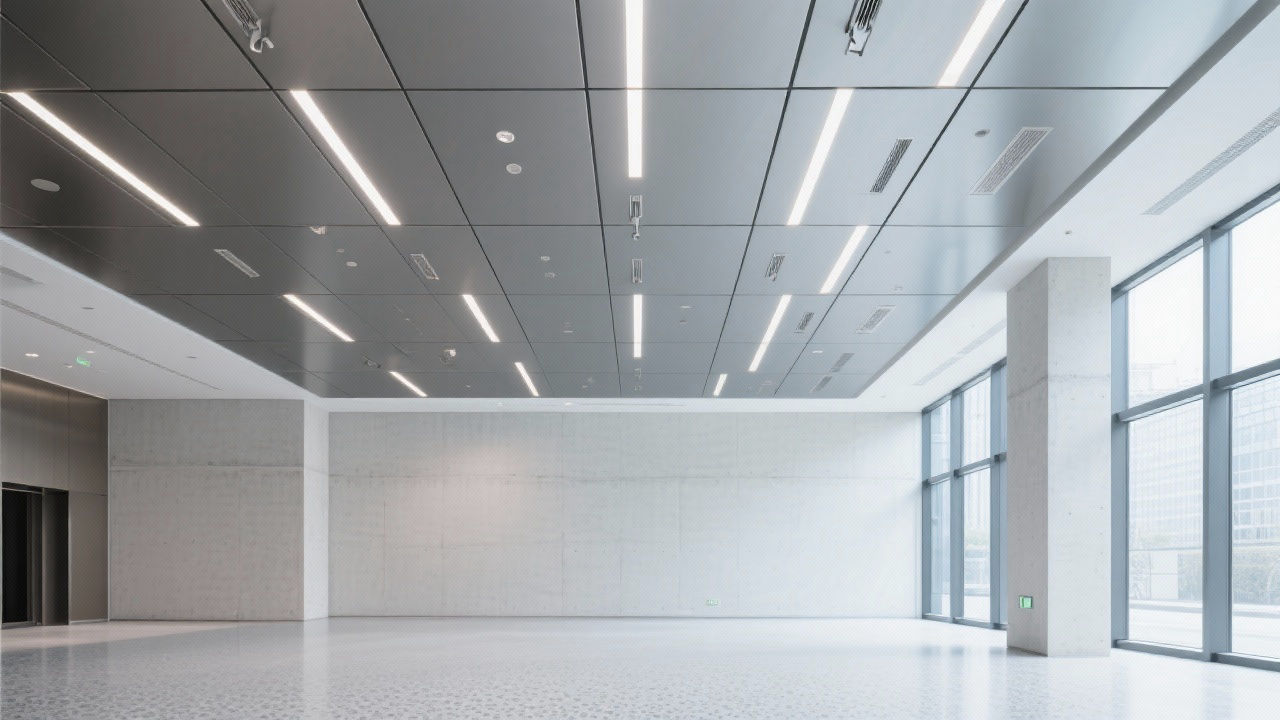 Modern lobby with aluminum hook-on ceiling