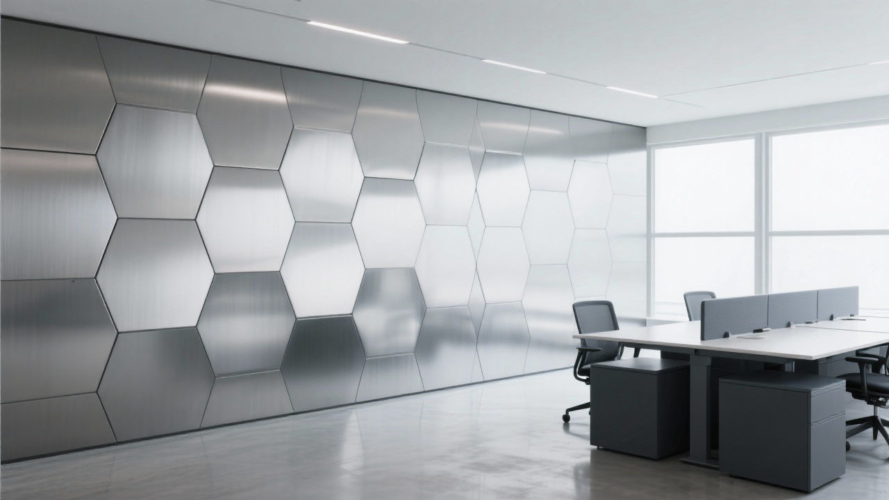 Modern office with steel honeycomb wall