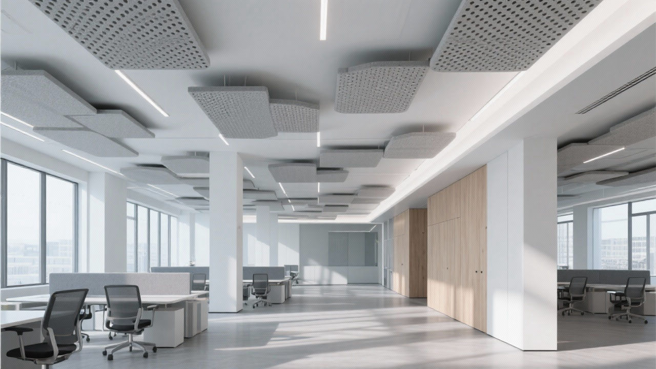 Modern open office with acoustic panels