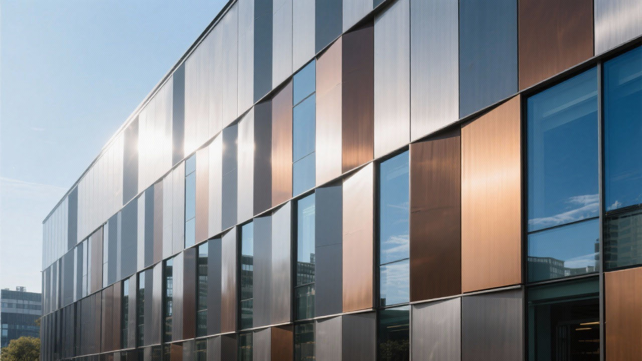 Sleek anodized aluminum facade.
