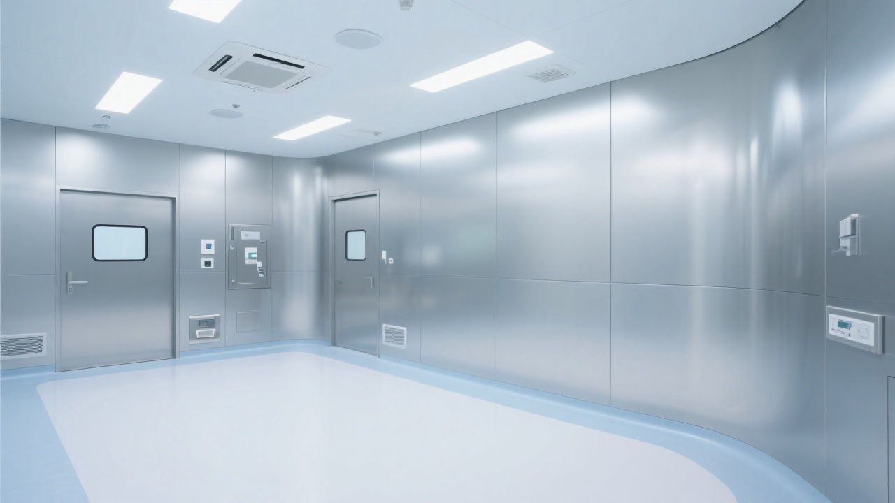 Sterile medical cleanroom with steel panels.
