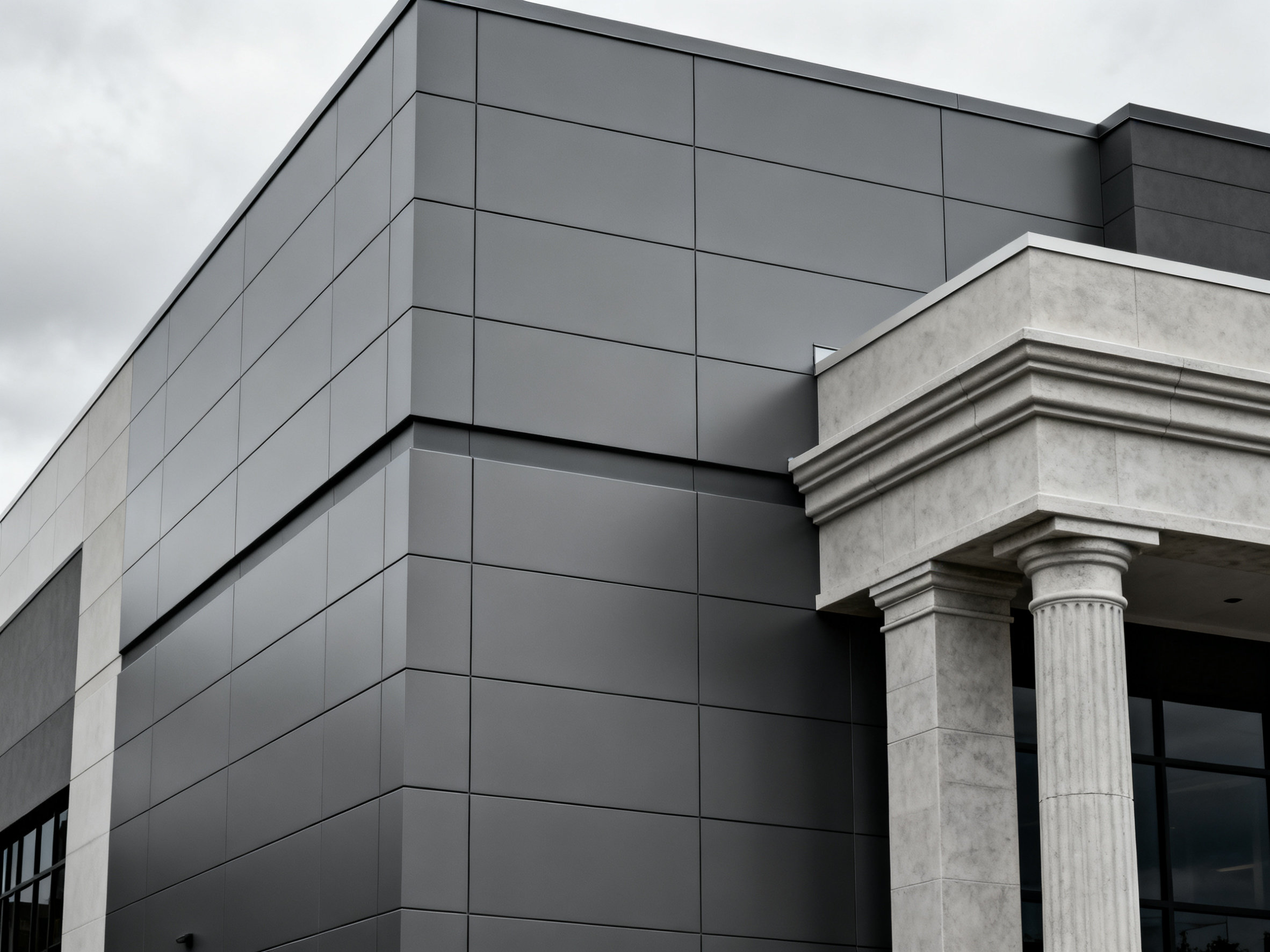 Seamless aluminum panels on commercial building facade
