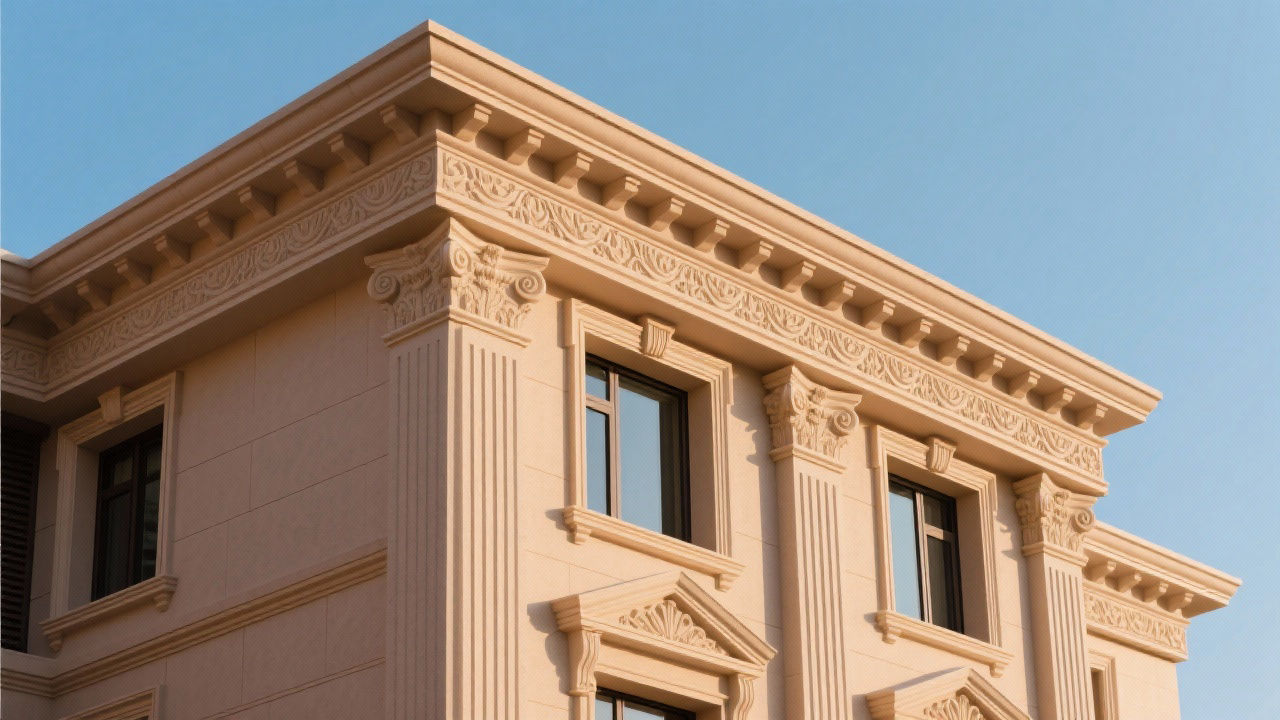 Classical building facade with fire-rated EPS lines