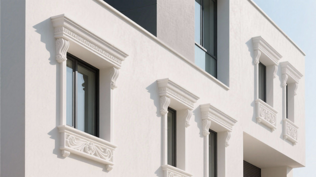 Modern facade with seamless EPS decorative lines.
