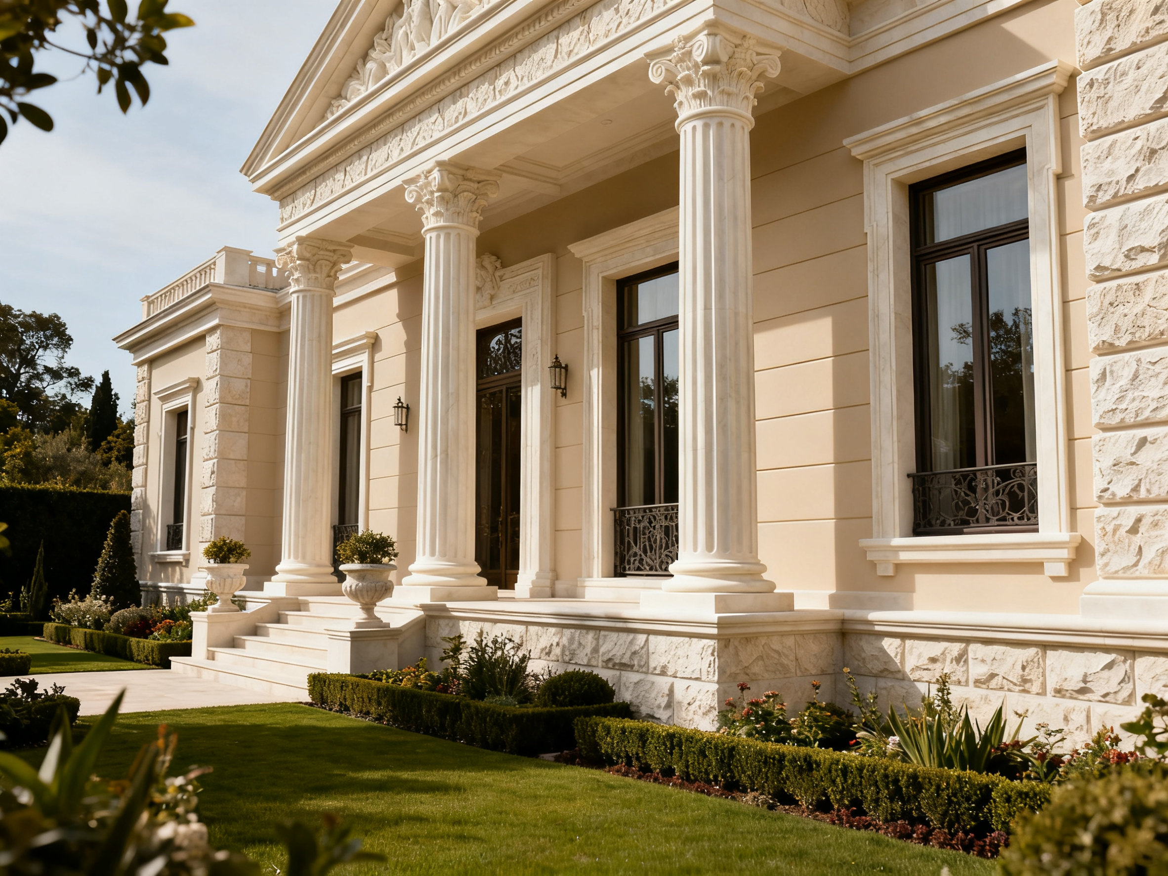 GRC architectural details on classical villa exterior