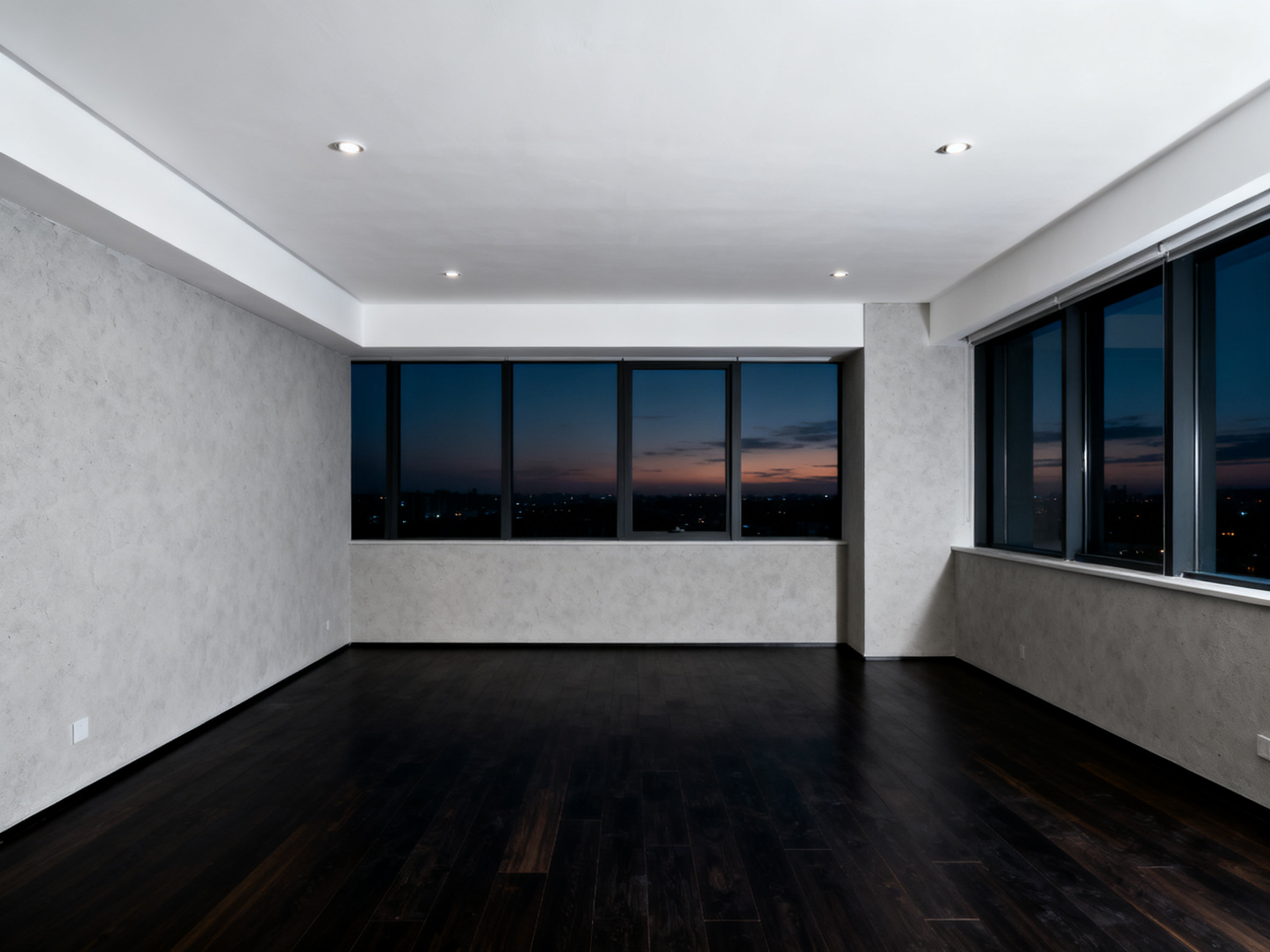 Finished white gypsum ceiling, minimalist space, quiet atmosphere