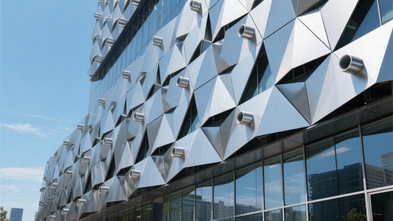 Modern building facade with aluminum 3D composite panels