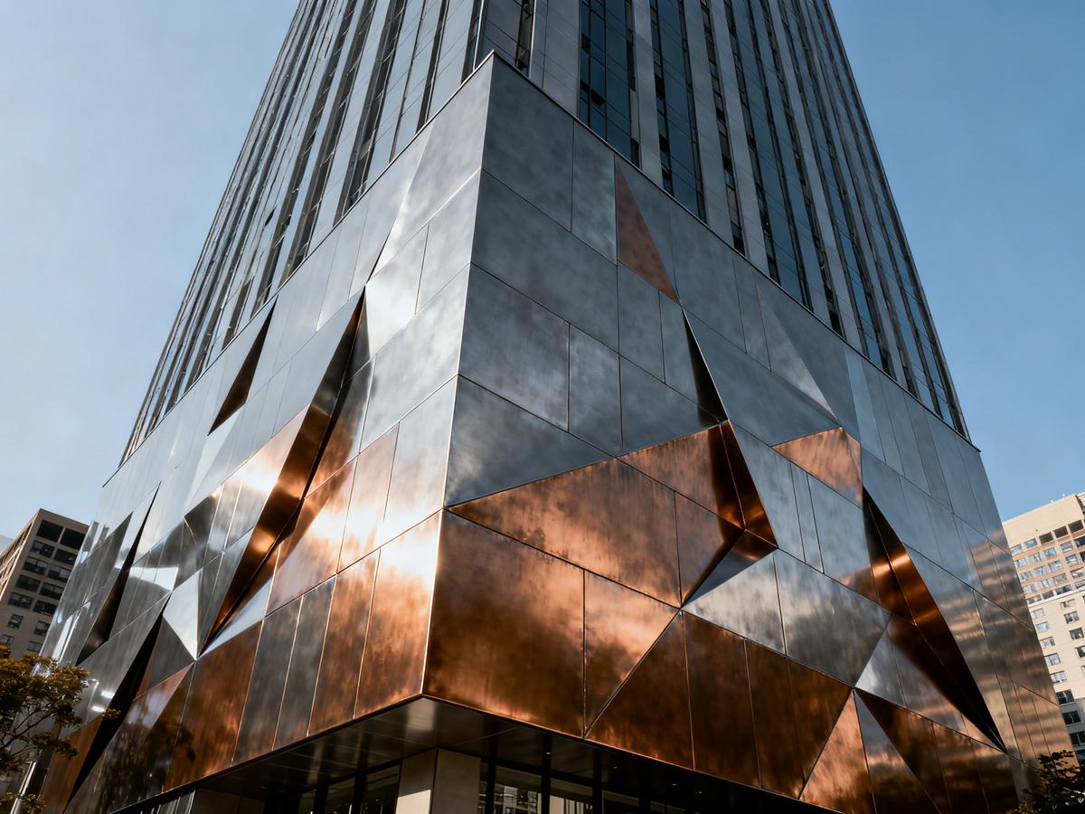 Modern building facade with anodized aluminum panels