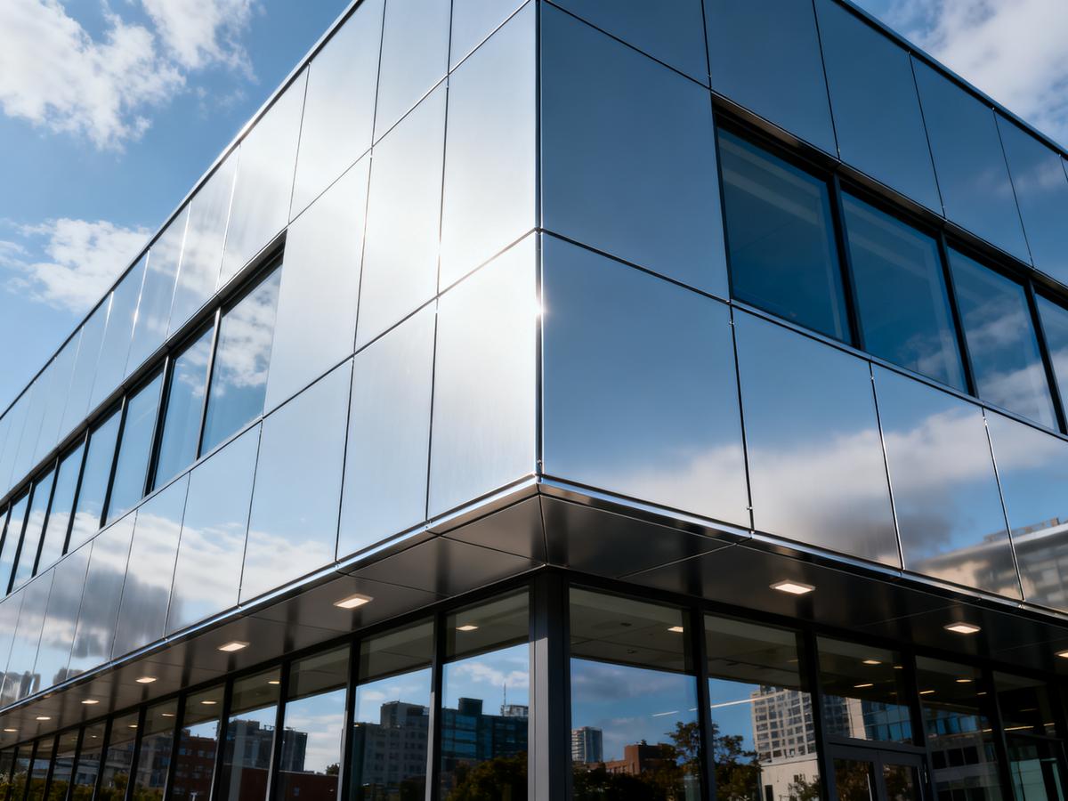 Modern building facade with honeycomb panels