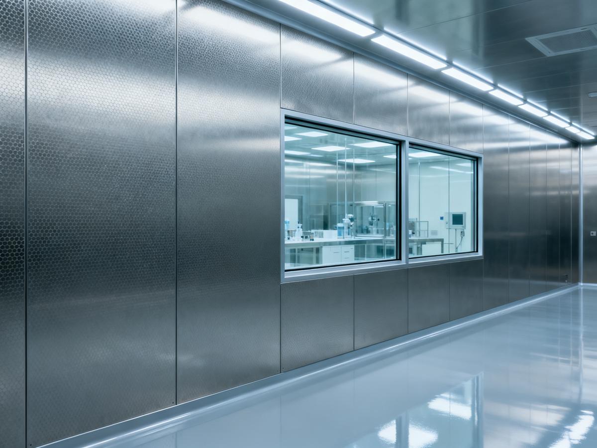 Modern cleanroom interior with steel honeycomb panels