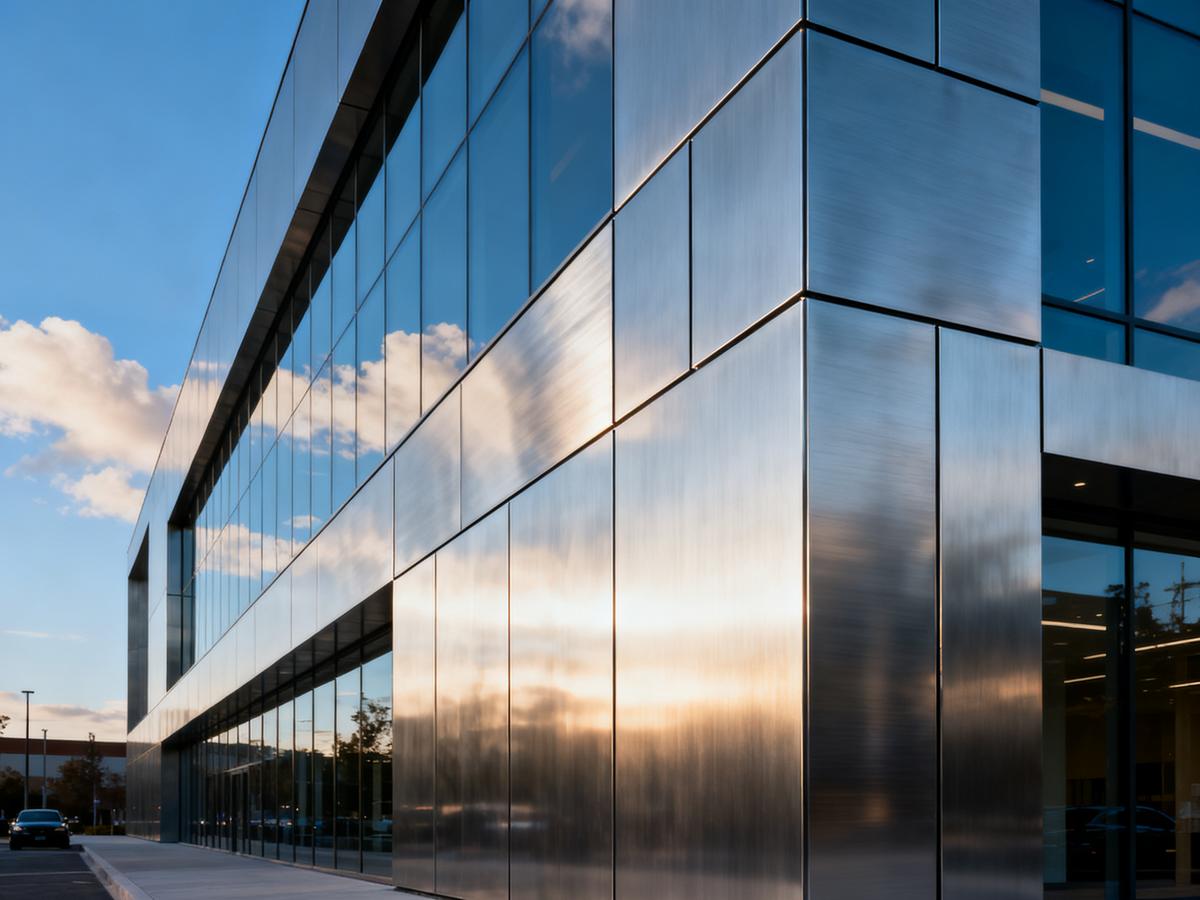 Modern commercial building with steel composite panels