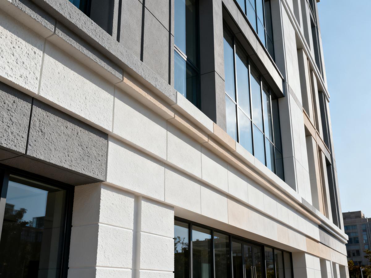 Modern facade with fireproof EPS lines