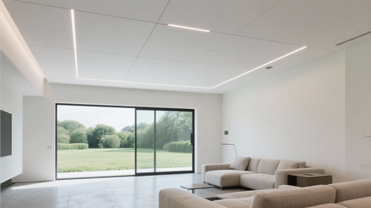 Modern living room with white gypsum ceiling