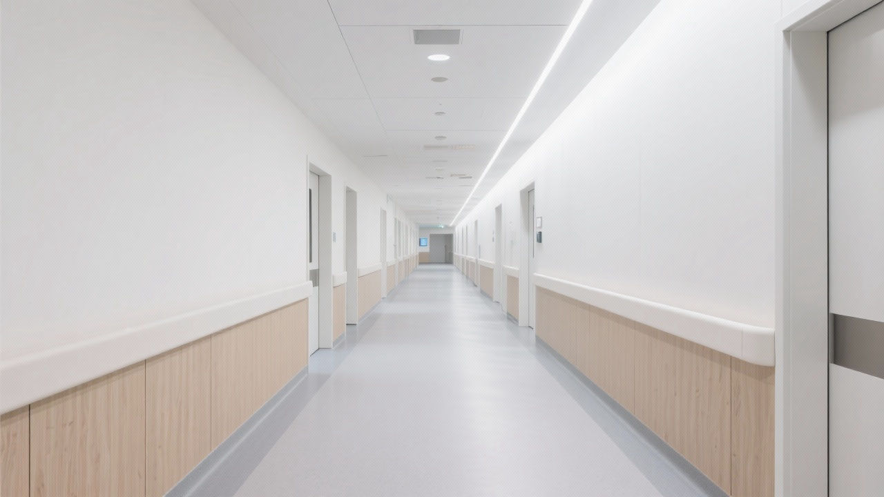 Hospital corridor with collision-resistant panels