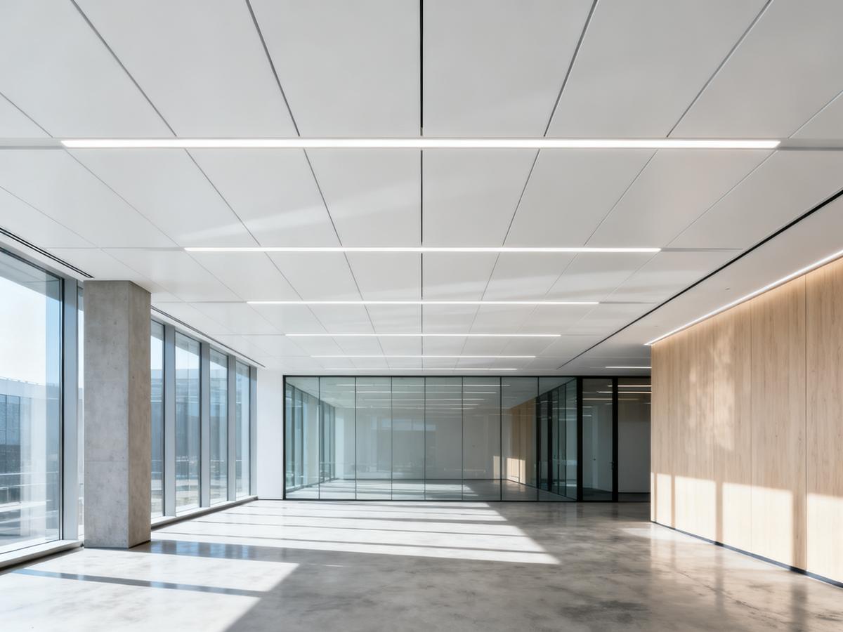 Modern office with seamless aluminum suspended ceiling