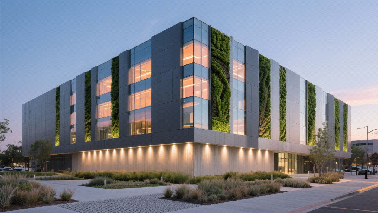 Modern sustainable building exterior facade