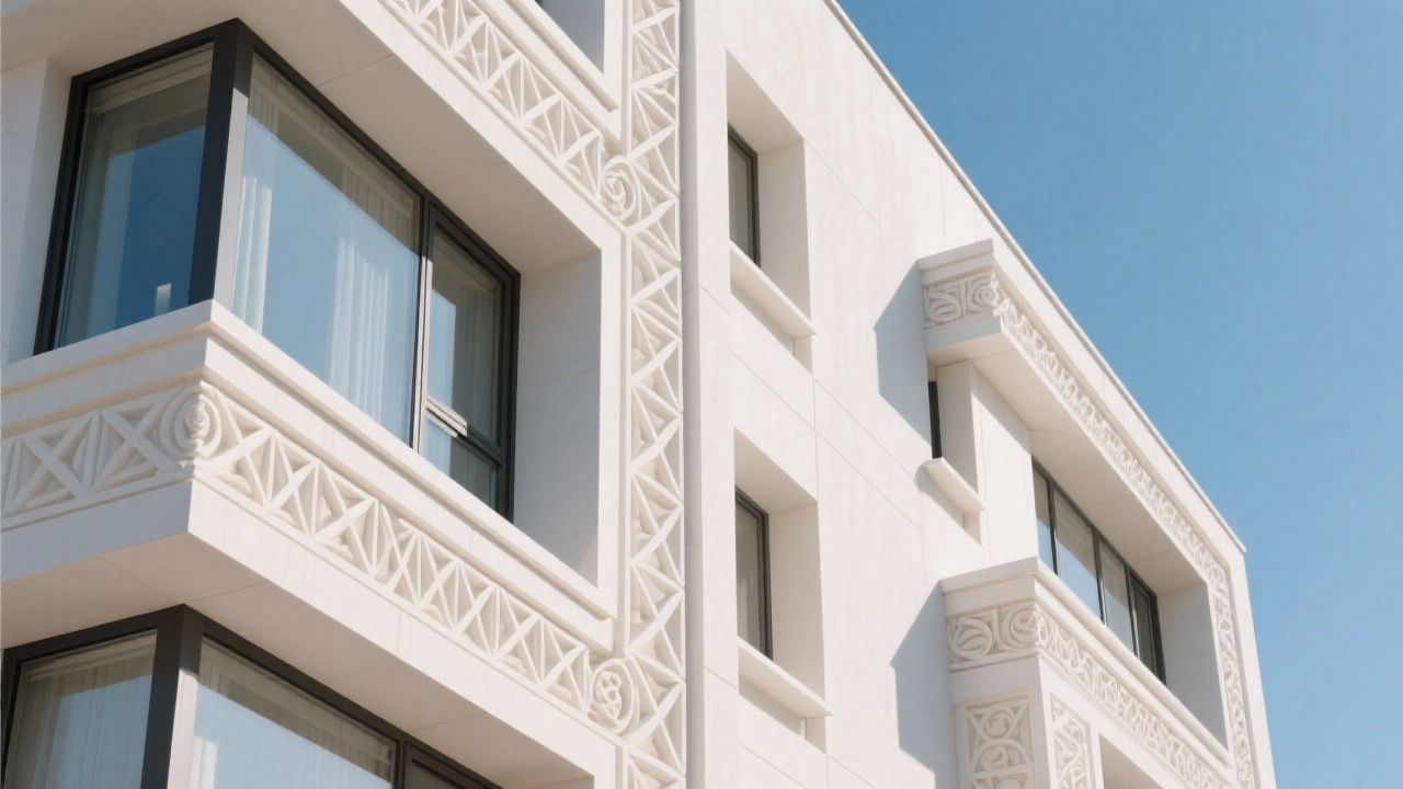 Modern building facade with EPS moldings.