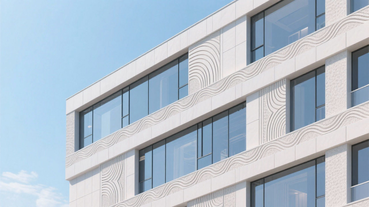 Modern building facade with foamed ceramic lines.