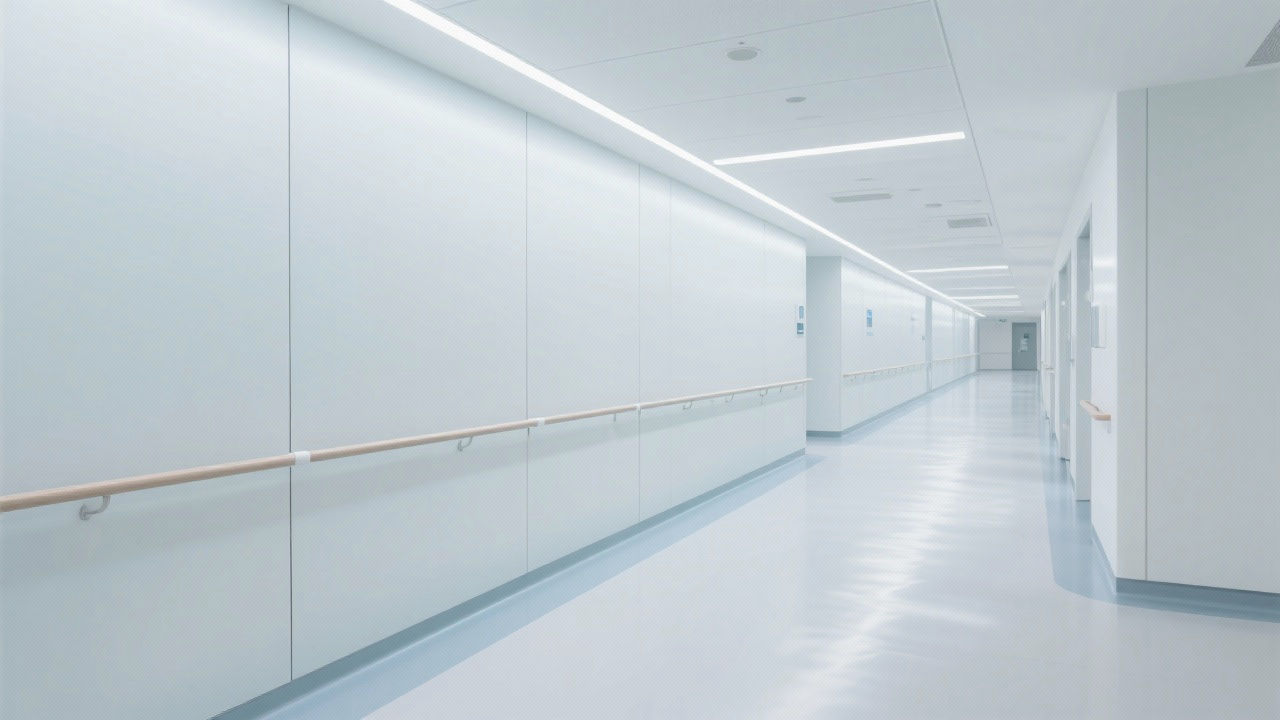 Modern hospital corridor with antibacterial panels